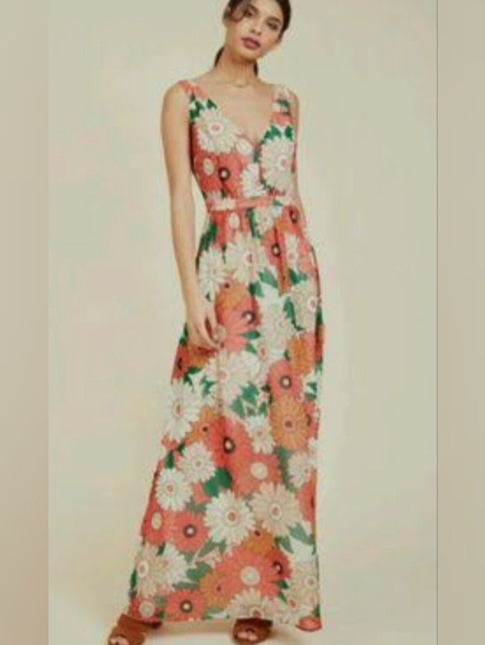 🌼B2G1🌼 Modcloth Coral and Cream Daisy Floral Maxi Dress